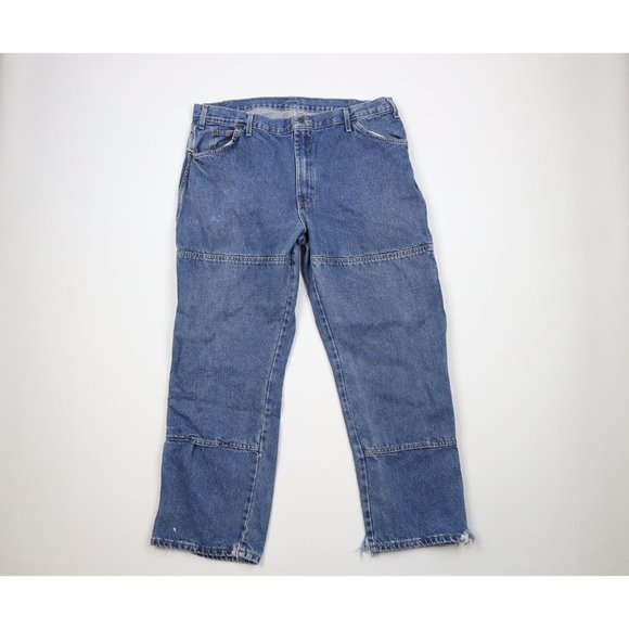 Vintage Dickies Mens 38x30 Distressed Wide Leg Double Knee Denim Jeans Blue